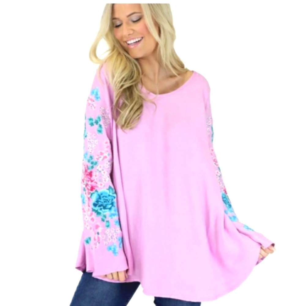 Judith March Boho Zen Garden Cherry Blossom Tunic Long Sleeve Top